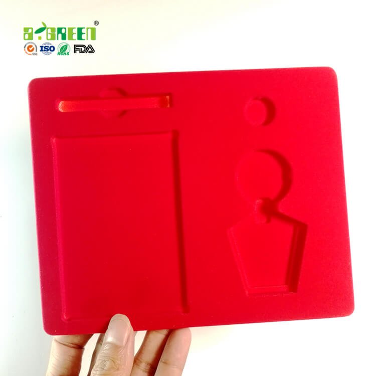 Recyclable and Biodegradable Red flocked plastic tray for Metal badge 9